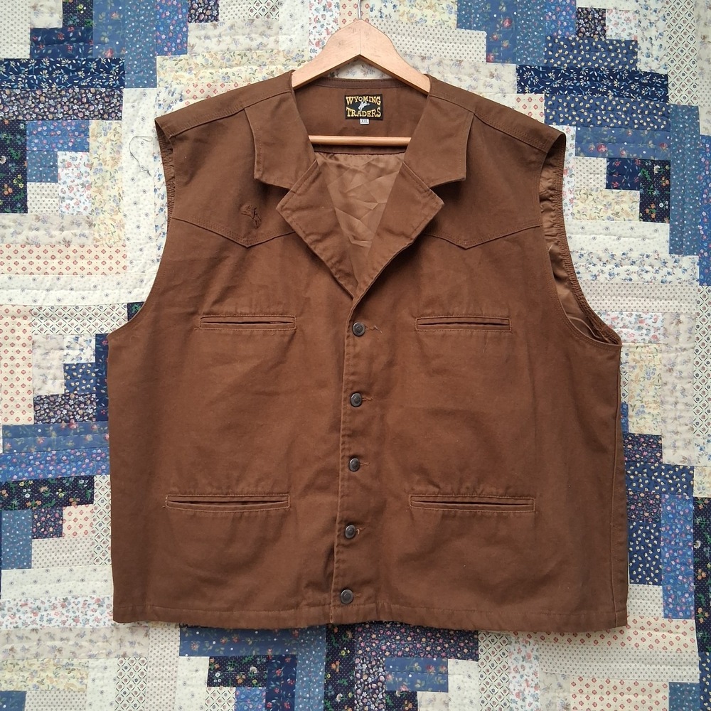 Wyoming Traders Bronco Canvas Vest Mens Size 2XL XXL Brown Snap Western Cowboy
